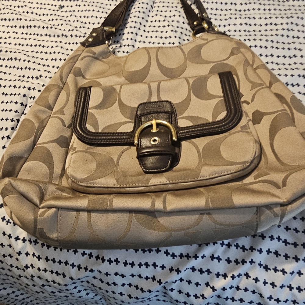 Coach gold signature c triple compartment soho hobo bag With  brown leather rare - Picture 8 of 16